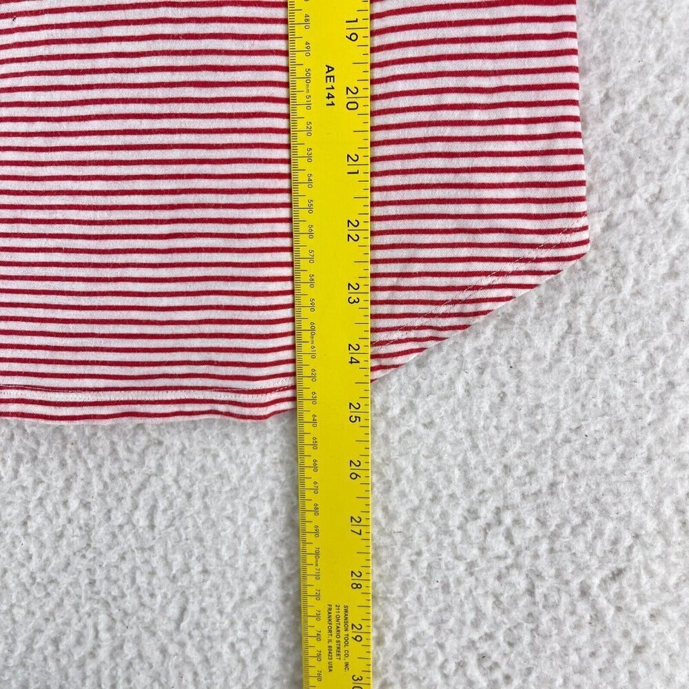 LOFT Vintage Soft Red Striped Shirt Womens Embroidered Short Sleeve Size Small - Picture 8 of 14
